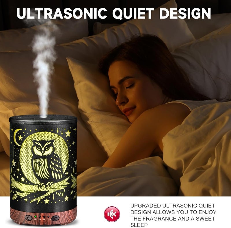JOYOLO Essential Oil Diffuser 120ML Metal Aromatherapy Diffuser with Timer, Cool Mist Humidifier with Auto Shut-Off & 7 Color Lights for Home Office Spa (Owl) - Image 3